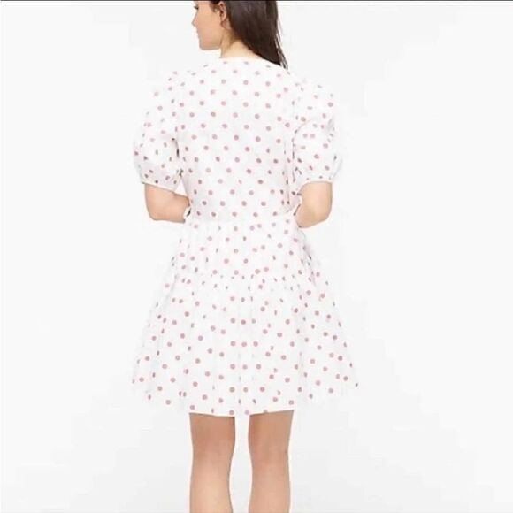 J. CREW White Polka Dot Red V-Neck Puff
Sleeve Poplin Wrap Mini Dress - Picture 4 of 16